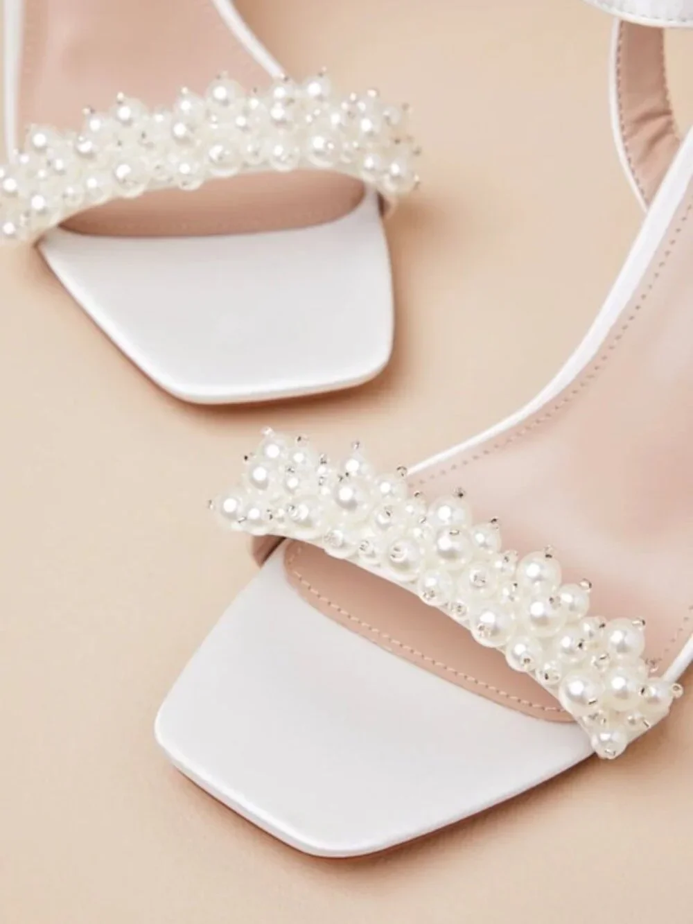 Beatta White Satin Pearl Ankle Strap High Heel Sandals Sz 8.5